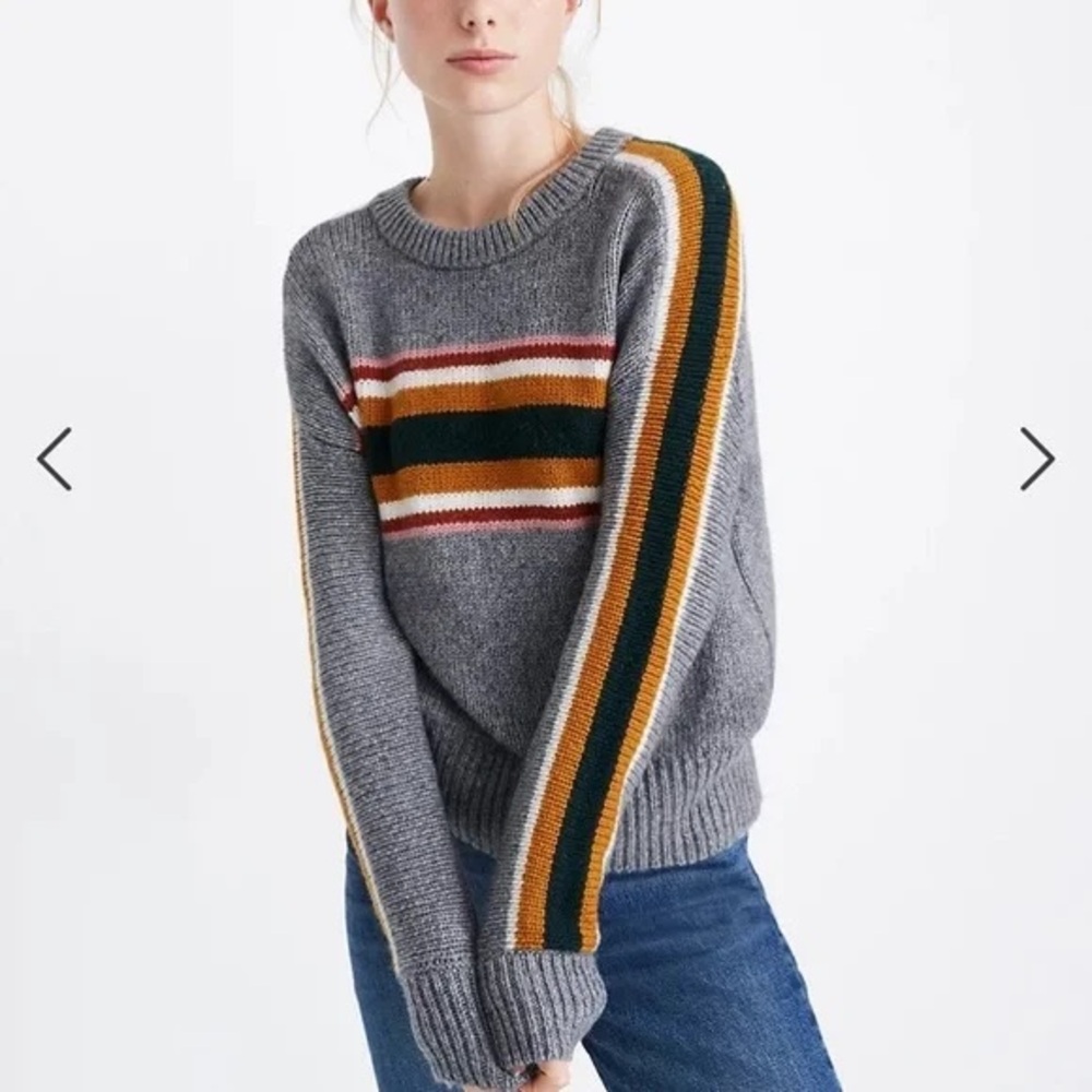 Madewell Gray and Orange Crew Neck Sweater
